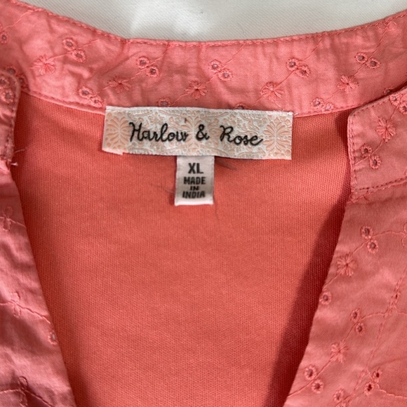 Harlow & Rose Dress Womens XL Pink Eyelet Tiered Lined Peasant Midi Length Boho - Picture 3 of 8